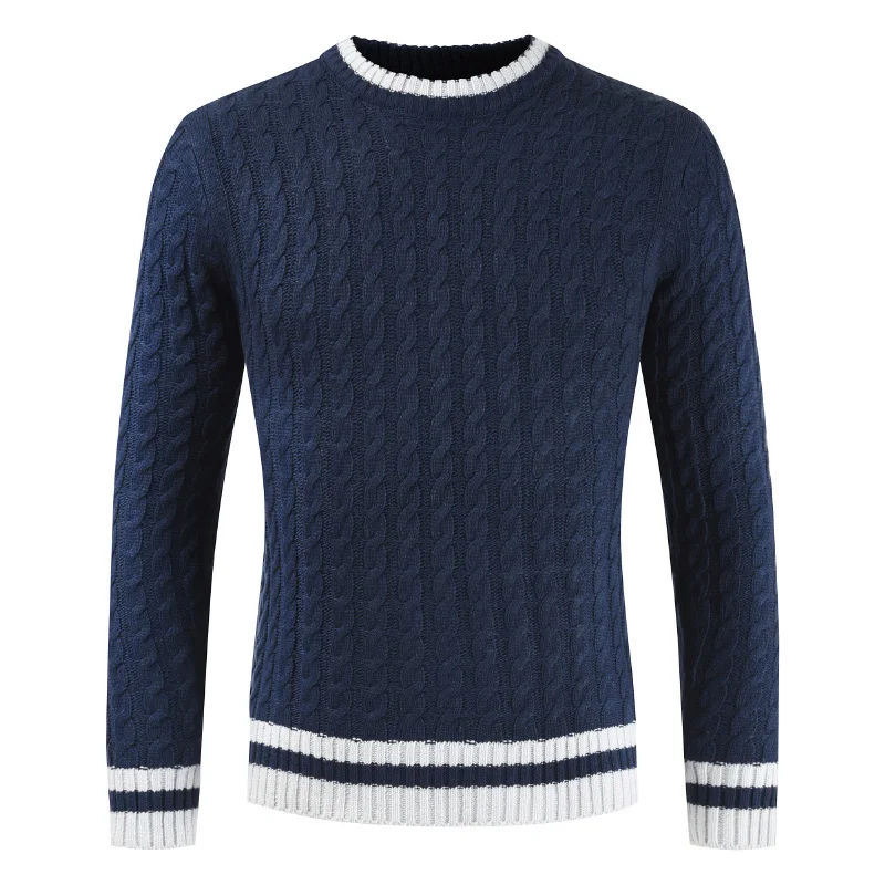 navy blue CYSINCOS осенне-зимний Рождественский свитер мужской пуловер брендовый мужской джемпер размера плюс мужской свитер полосатый 6XL-M корейский серый свитер - Цвет: navy blue