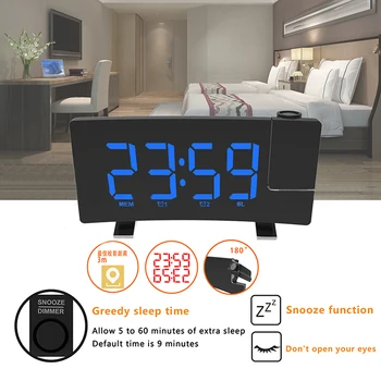 

Projection Alarm Clock Digital Date Snooze Display Projector Dimmer Radio Battery Backup Backlight Projector Desk Table Clock
