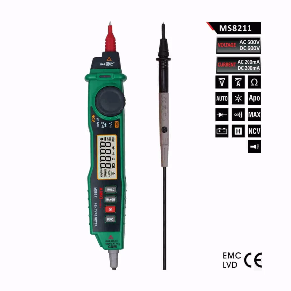 MASTECH MS8211 Ручка Тип Цифровой мультиметр Бесконтактный AC детектор напряжения Авто