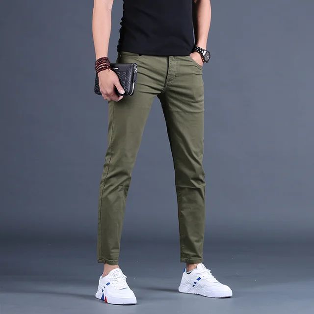 Summer Thin Slim Fit Jeans Men Stretch Ankle-Length Pants Male Casual Cotton  Army Green Denim Trousers - AliExpress Men's Clothing