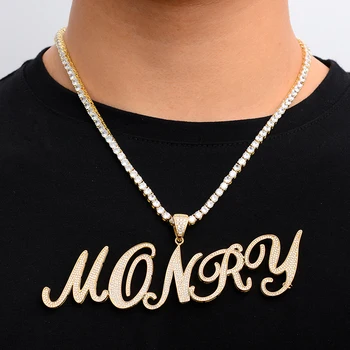 

Hip Hop Custom Name NEW CURSIVE Cubic Zirconia Bling Combination Words Iced Out Chain Pendants & Necklaces For Men Jewelry