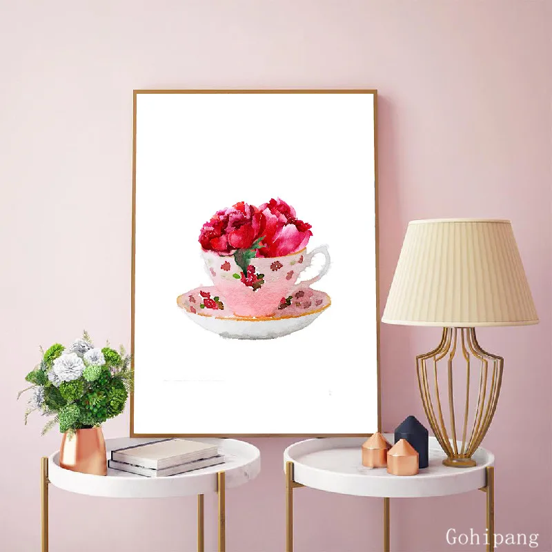 Vintage-Teacup-With-Peony-Posters-and-Prints-Watercolor-Shabby-Chic-French-Country-Home-Kitchen-Art-Canvas (4)