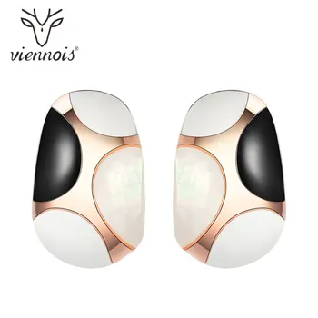 

Viennois Stud Earrings for Women Rose Gold Geometric Enamel Crystal Earrings Lady
