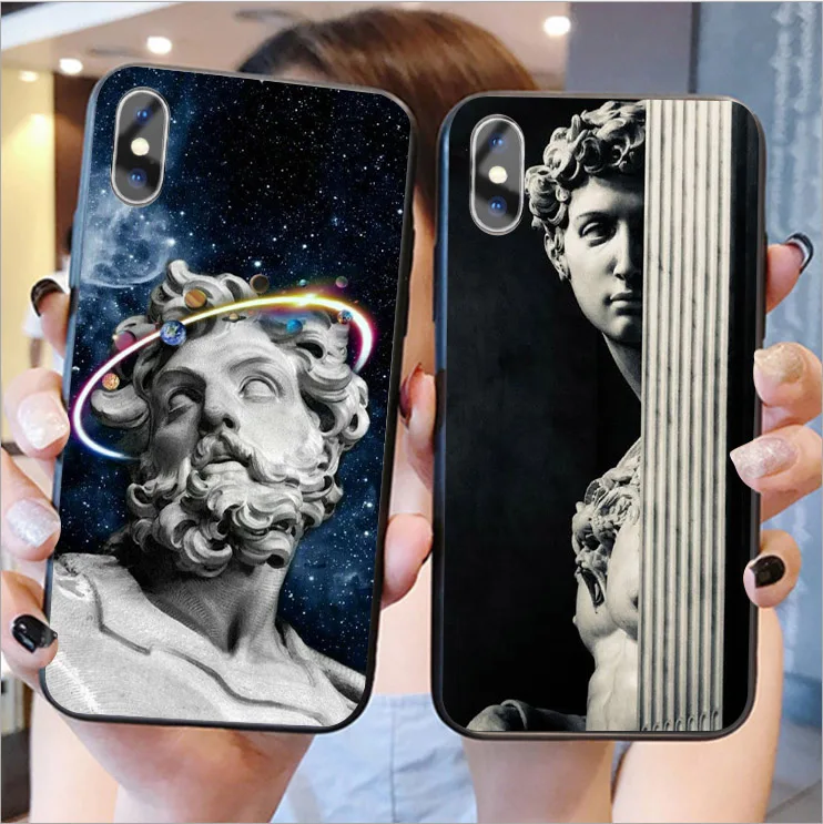For iPhone X XS MAX XR Fashion sculpture art David Soft silicone Cover Phone Case 11 Pro 6 6S 7 8 Plus black |