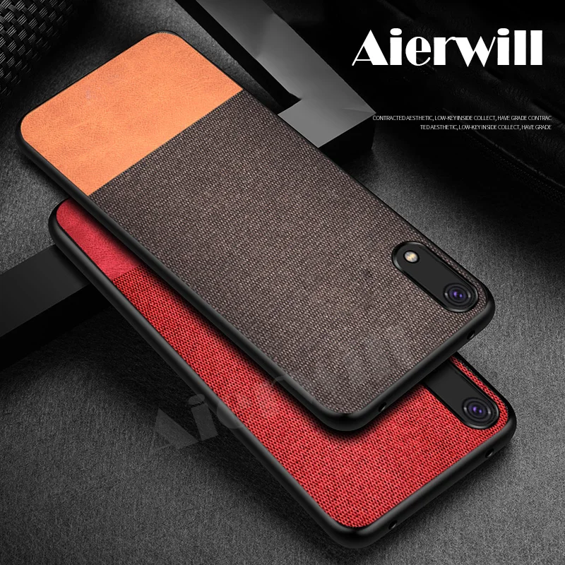Cloth Fabric for huawei Y6 2019 case Luxury Cover Shockproof Hard Soft Frame Armor Case For Huawei |