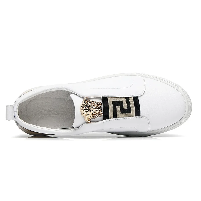 XINYIDA Genuine Leather Men Skateboarding Shoes Slip On Breathable Casual Jogging Shoes Thick Sole Increasing White Sneakers Men