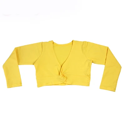 Yellow Балетные топы для девочек, танцевальные трико, пальто, высокая талия, одежда для детского балета, гимнастический комбинезон с длинными рукавами, 7 цветов - Цвет: Yellow