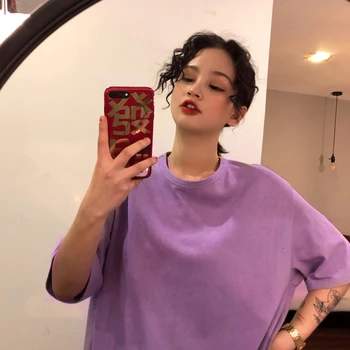 

Харадзюку Loose Women's T shirts o neck black Summer Female large size short sleeve 2020 casual street solid women tops