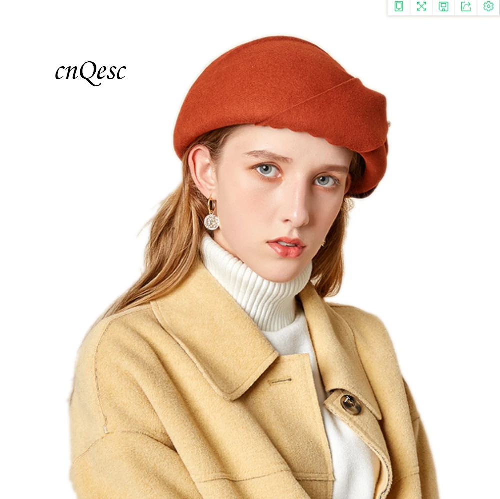 Rusty orange Wool felt hat Beret cap 