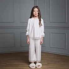 Осенне-зимняя домашняя одежда для детей на заказ комплект женской одежды для сна с кружевом для девочек из 30% шелка