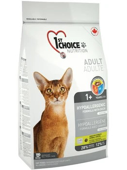 

1ST CHOICE 1ST CHOICE CAT ADULT HYPOALLERGENIC bezzernovoy for adult cats with allergies with the duck and potatoes