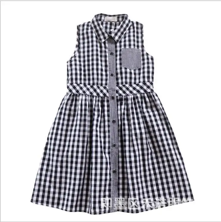 Детское платье для девочек; летнее платье в клетку с карманами для девочек-подростков; Хлопковые Платья без рукавов; Повседневное платье для девочек; одежда для детей