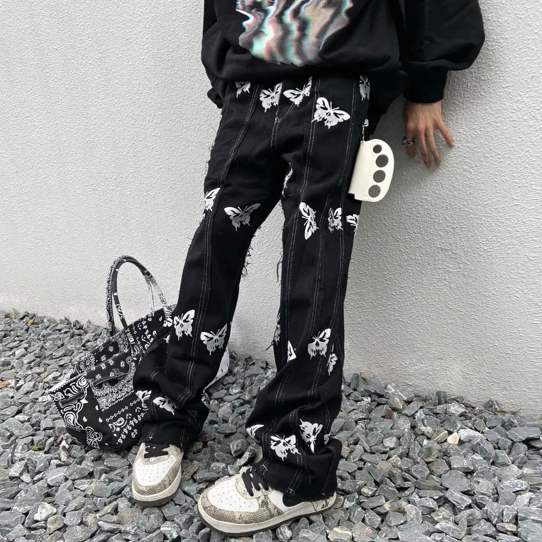 UNCLEDONJM farfalla Jeans uomo BF Harajuku marchio di moda Hip-hop Jeans  denim neri biker jeans designer pantaloni T2-B165 - AliExpress Men's  Clothing