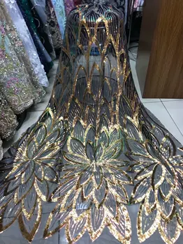

2020 New Gold 5Yard Soft Hand Cut Elegant African French Lace Fabric Shiny Wedding Nigeria Ghana Celebration Dress With Sequins