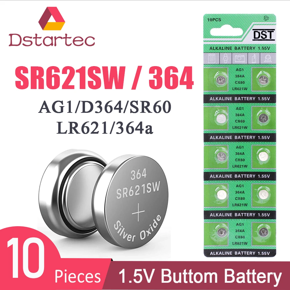 10PC 2020-1,55 V AG1 LR621 364, 164 de 531 SR621 SR621SW SR60 CX60 30mAh batería de botón para relojes de juguete remoto celular moneda baterías