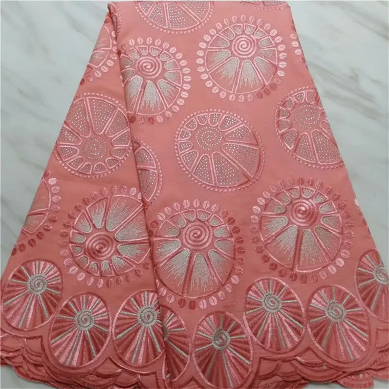 pink Cotton lace fabric High Quality Swiss Voile Lace with stones / latest African Fabric for wedding dress 5yards F16720 | Дом и сад