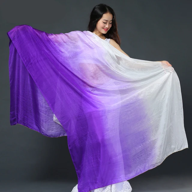 Women 100% Silk Veils Belly Dance Stage Performance 200cm 250cm 270cm Kids Adults Rainbow Light Silk Veils Customized 17 Color Colorful 22