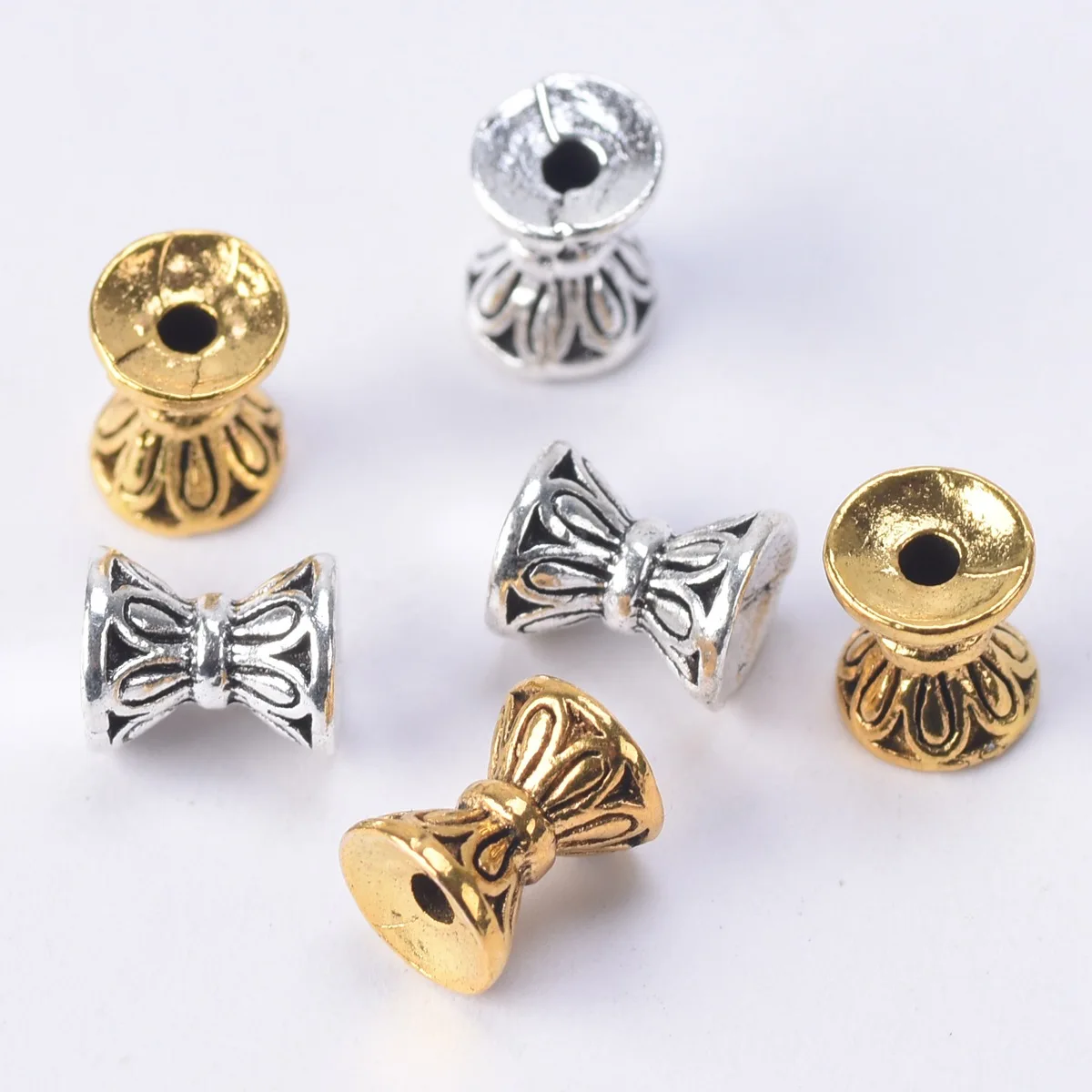 30pcs 6x5mm Hourglass Shape Antique Gold Tibetan Silver Loose Metal Spacer Beads 