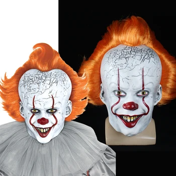 

Stephen King's Mask Penny Weiss Horror Clown Yellow Hair Clown Mask Scary Halloween Cosplay Costume Props