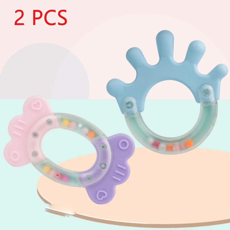 2 PCS 12 шт., детский прорезыватель, погремушка, игрушка для ребенка 0-12 лет, обучающая Мобильная кроватка, детская кровать, колокольчик, новорожденная коляска, детская кроватка, дезинфицированная детская соска - Color: 2 PCS