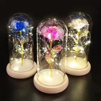

Romantic Rose Glass Cover Gold Foil Home Decoration NEW Year Party Gold Foil Rose Preserved Fresh Flower 1 Roses Wooden Gift