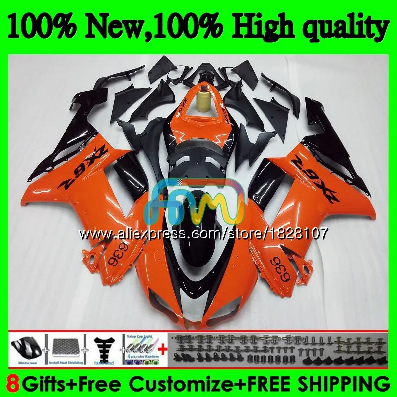 Корпус для KAWASAKI ZX 6R 6 R 600CC ZX636 10BS. 149 ZX-636 ZX600 600 CC ZX-6R ZX 636 ZX6R 07 08 2007 2008 Горячая оранжевые обтекатели комплект