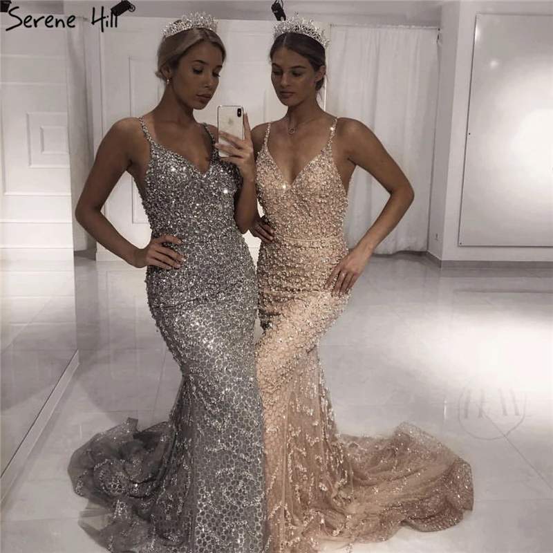 Serene Hill V-Neck Mermaid Sexy Evening Dress Dubai Luxury Sleeveless Full Beadings Cocktail Formal Party Gown CLA60729