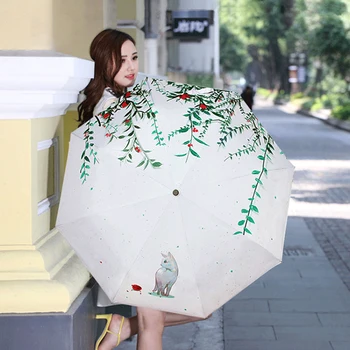 

Women's Umbrella With A Picture 3-Stage 8 Ribs Folding Clear Umbrella Rain And Sun Protection Female Small Parasol UV For Girls