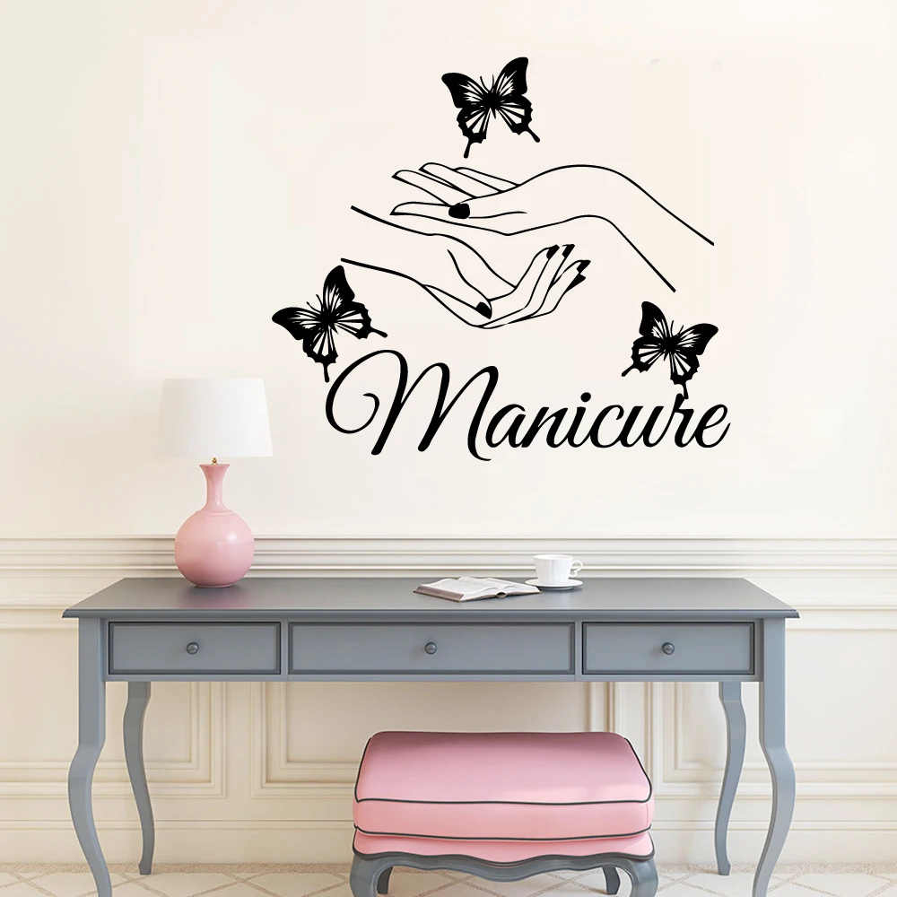Manicure Butterfly Hands Beauty Salon Nail Wall Sticker Decals For Girl Room Decor vinilos de pared uñass|Наклейки на стену| |