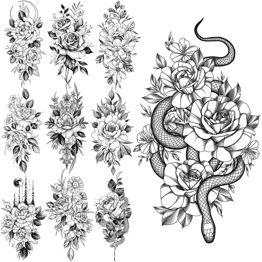 Rose Snake Flower Temporary Tattoos For Girls Adults Realistic Forest Moon  Dahlia Fake Tattoo Sticker Arm Waist Tatoos Small|Temporary Tattoos| -  AliExpress