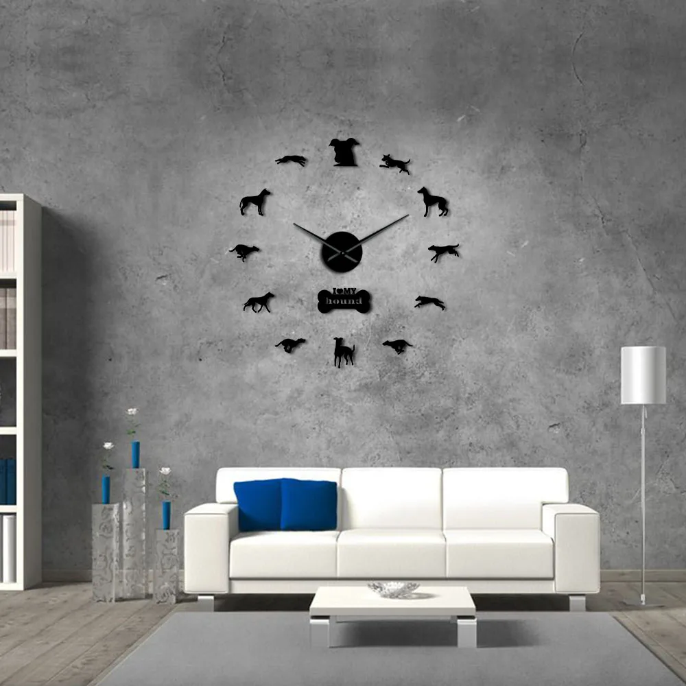 3D Грейхаунд виппет DIY гигантские бесшумные настенные часы Грейхаунд домашний декор собака порода эксклюзивные настенные часы для любителей собак подарок
