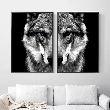 

Wall Art Picture Wolf Head Animal Poster Nordic Style Black White Canvas Print Painting Scandinavian Modern Home Room Decoration