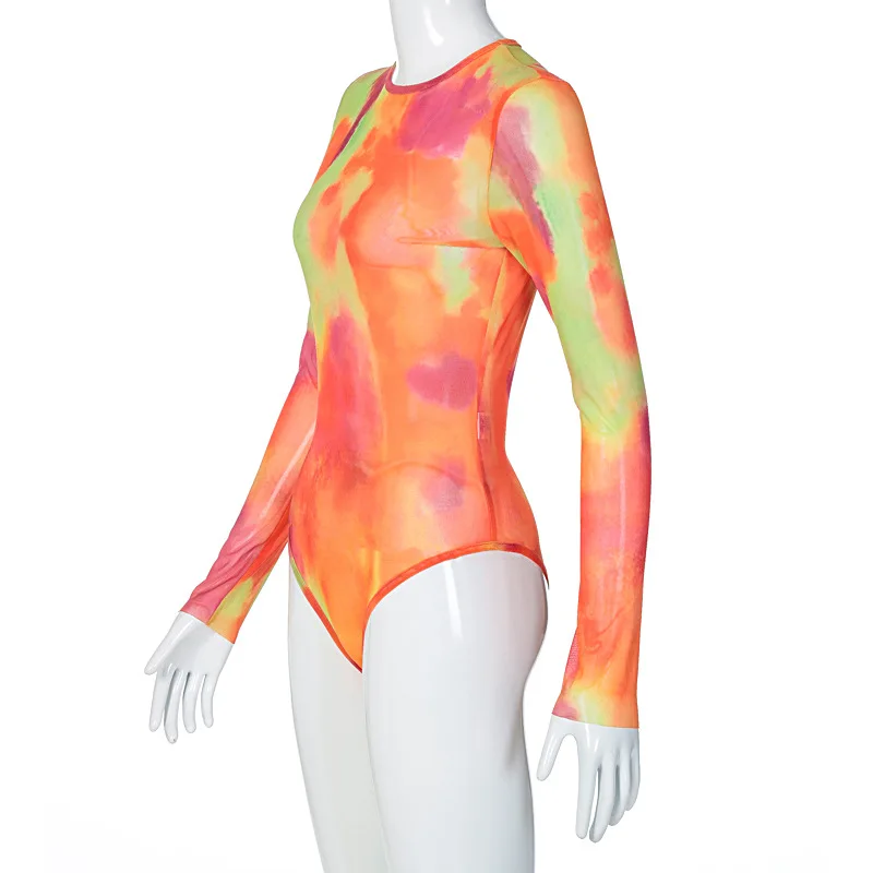 IDress Tie dye Sexy Women Sheer Mesh Bodysuit One Piece Jumpsuit Overalls for Women Combinaison Femme Body Feminino Macacao (1)
