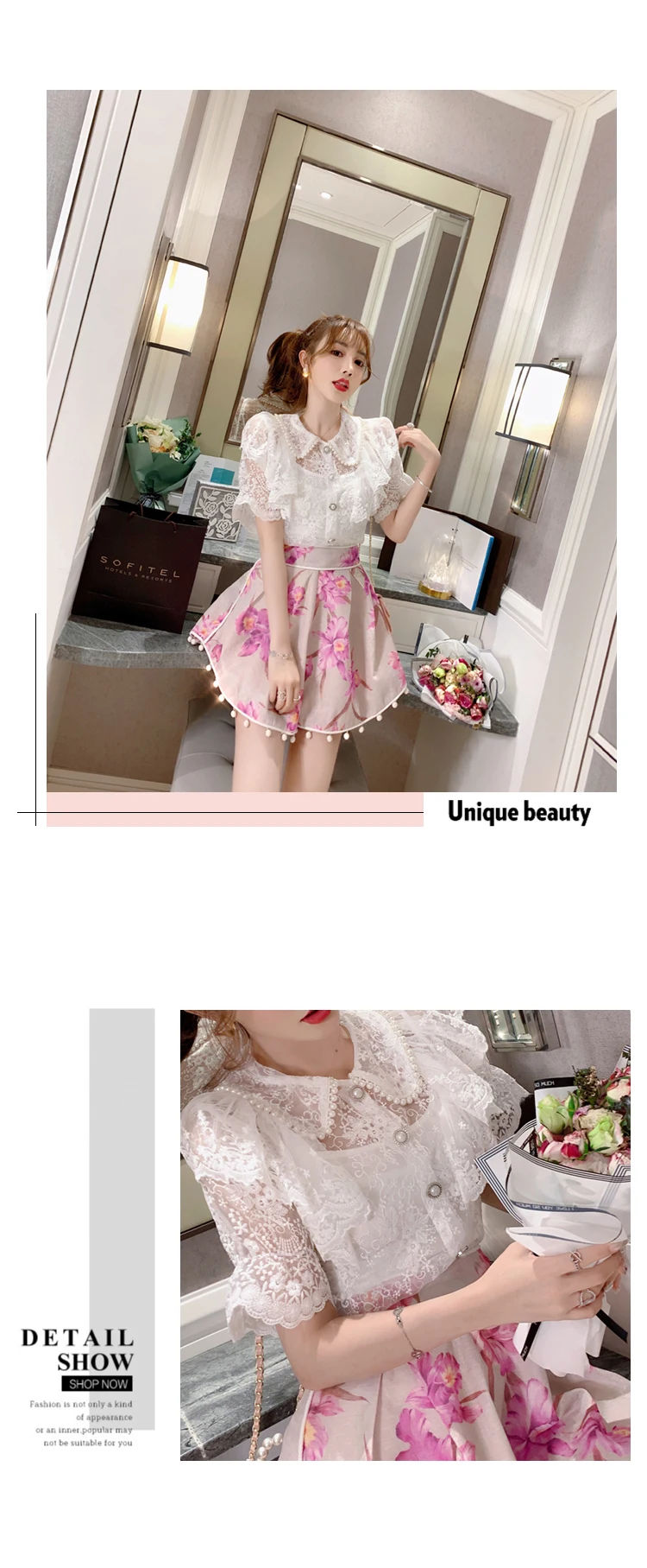 French retro lace shirt tops womens new summer air hollows were thin short sleeves Turn-down Collar  Solid