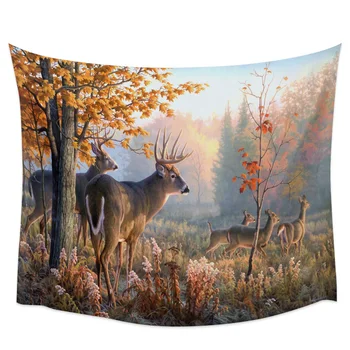 

Forest Animal Deer Birch Maple Grass Tapestry Wall Hanging Bedroom Wall Dormitory Home Decoration Tapestry Wall