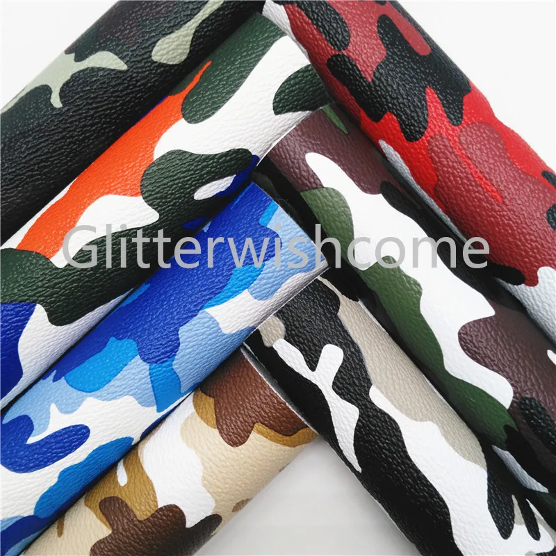 

Glitterwishcome 21X29CM A4 Size Camouflage Printed Faux Leather Fabric, Synthetic Leather Fabric Sheets Vinyl for Bows, GM497A