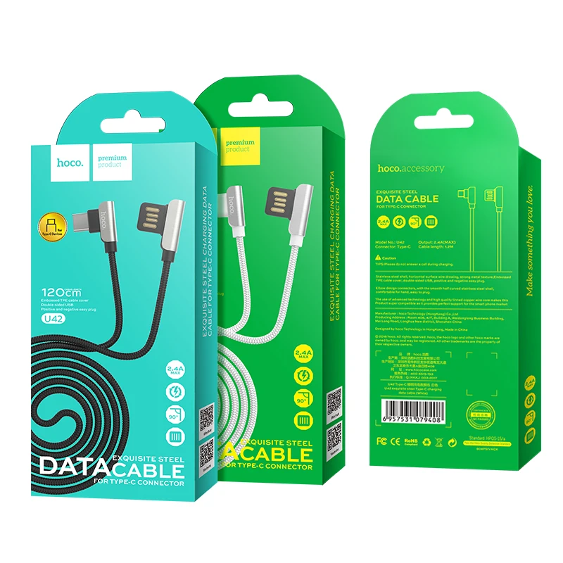 HOCO U42 24 шт./лот 1,2 м Прочный USB кабель для iPhone type C кабель Micro кабель для samsung USB C кабель