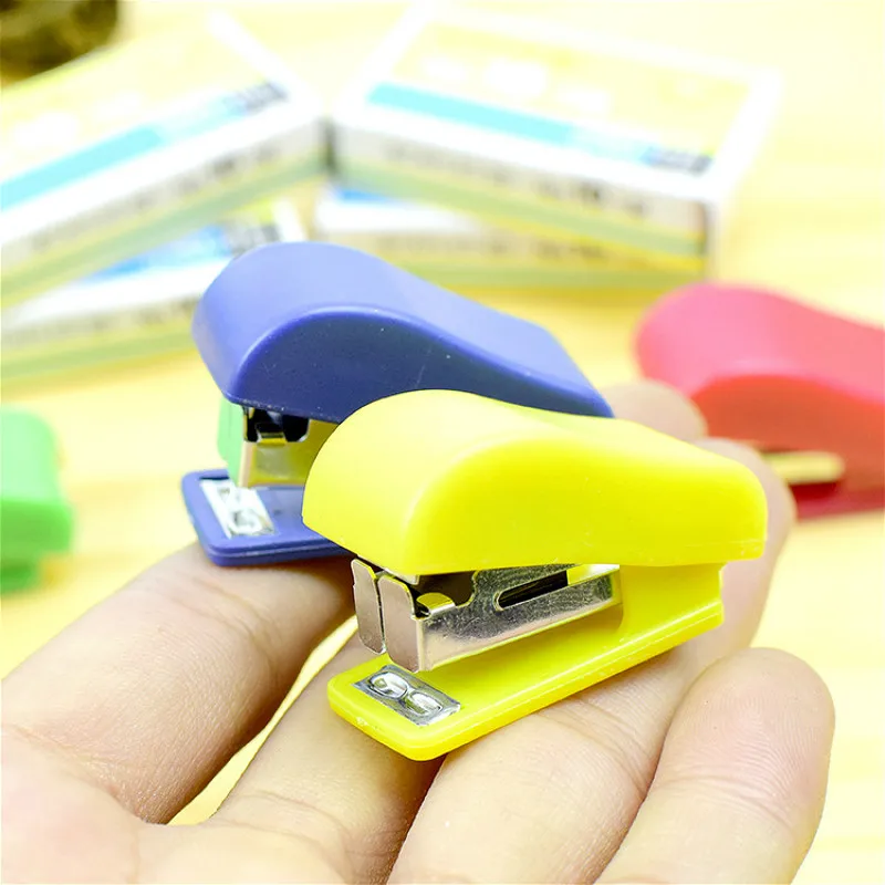 

Mini Portable Color Stapler Set Cute Office School Supplies Staionery Paper Clip Binding Binder Book