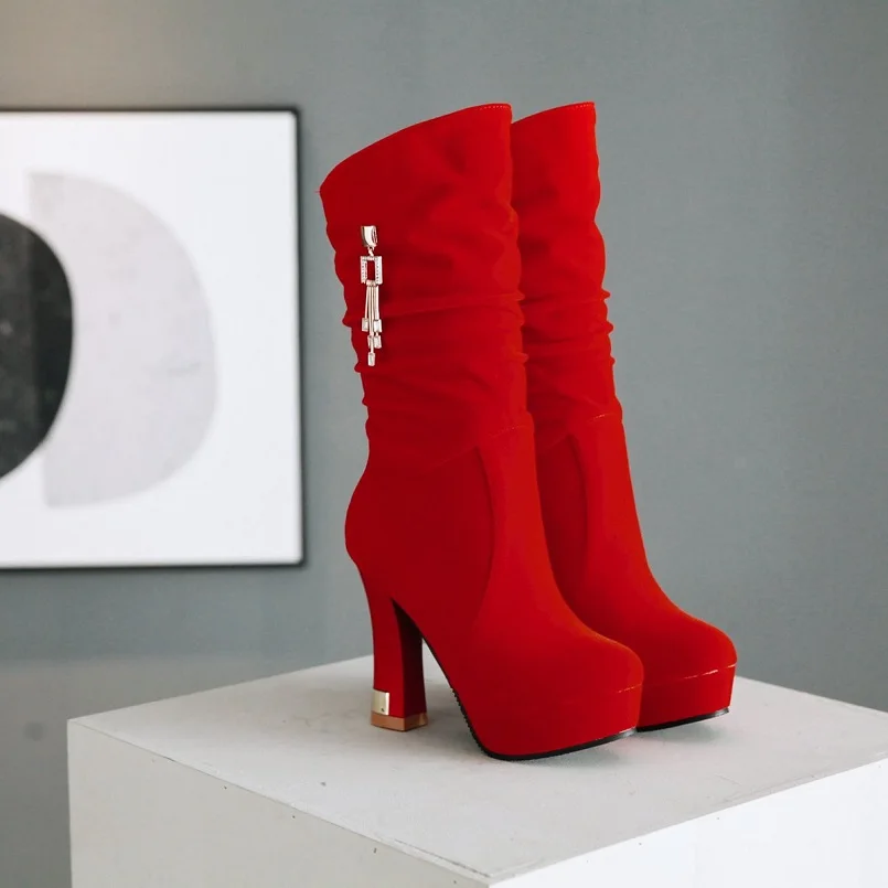 Cresfimix Bottes Femmes/женские классические ботинки до середины икры высокого качества; сезон осень; Цвет Черный; красивые удобные женские вечерние ботинки красного цвета; C6061