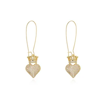 

Luxury Super Flash Love Crown Rhinestone Earrings Temperament Elegant Long Earrings Women Gift