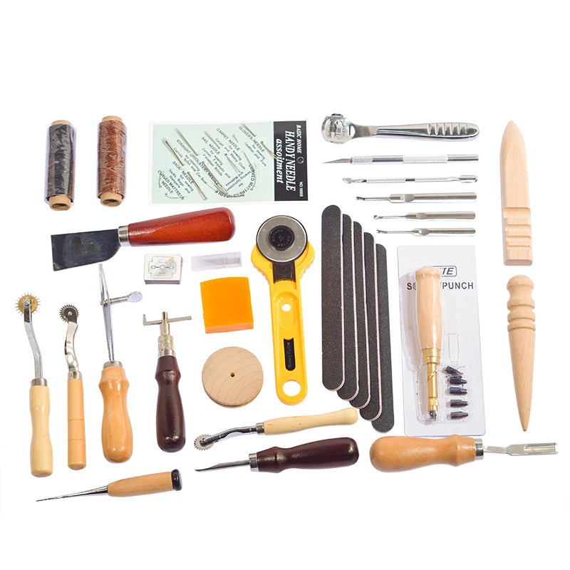 37Pcs/Set Leather Craft Tools Kit Hand Sewing Stitching Punch Carving Work Saddle DIY Leathercraft Accessories Sewing Set Gift