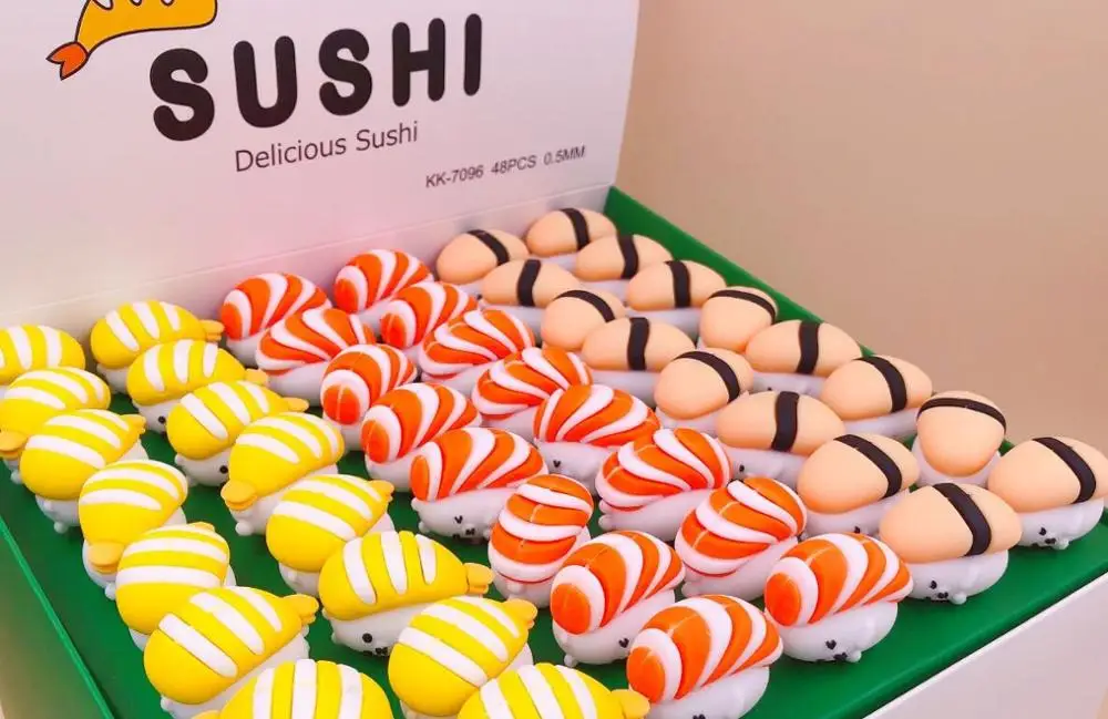 Японская вкусная суши-еда, мультипликационная гелевая ручка для школьников, гелевая чернильная ручка для офиса, канцелярские принадлежности, черная ручка для письма, рекламная подарочная ручка, 48 шт