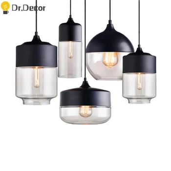 

Nordic LED Pendant Lights Clear Glass Lampshade Coffee Store Pendant Lamps E27 Dinning Room Home Decor Hanglamp Light Fixtures