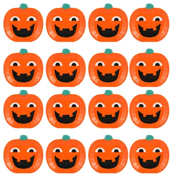 

16 Pcs Disposable Paper Plates Round Pumpkin Plates for Halloween