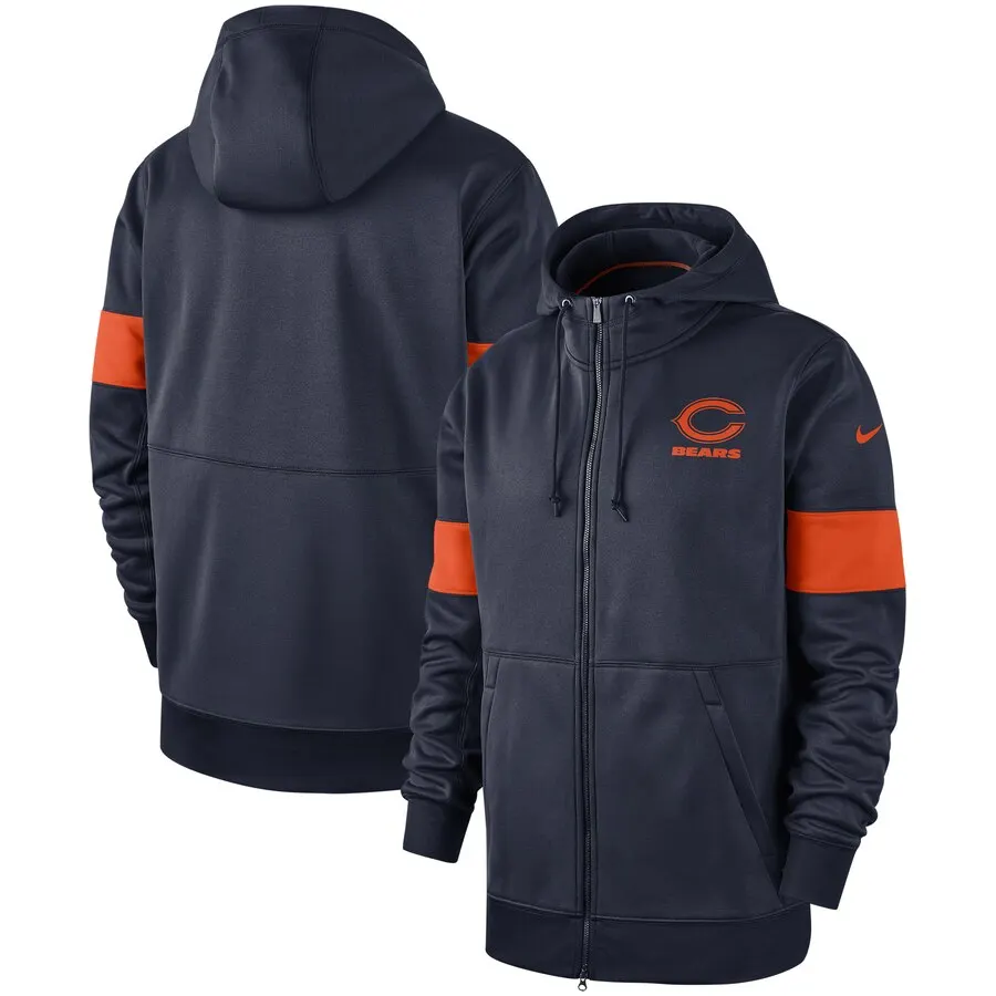 Chicago Bears куртки для мужчин Sideline производительность Full-Zip Hoodie Navy