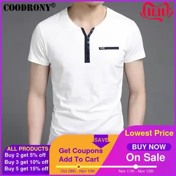 

COODRONY 2017 Summer New Arrival Fashion Button Henry Collar Tee Shirts Short Sleeve T-Shirt Men Pure Cotton T Shirt Homme S7613