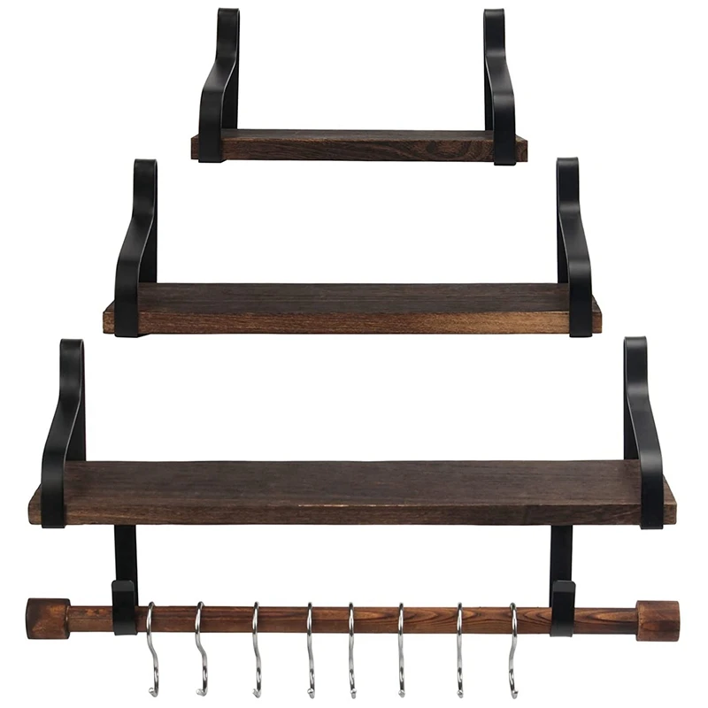 Wall Mounted Shelf Set Rustic Wooden Wall Shelf with Rails and Towel