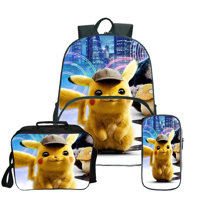 Pokemon Pikachu Kawaii рюкзак Пенал Школьный рюкзак для подростков девочек мальчиков рюкзак для ланча 3 шт./компл. детский дорожный рюкзак - Цвет: 1