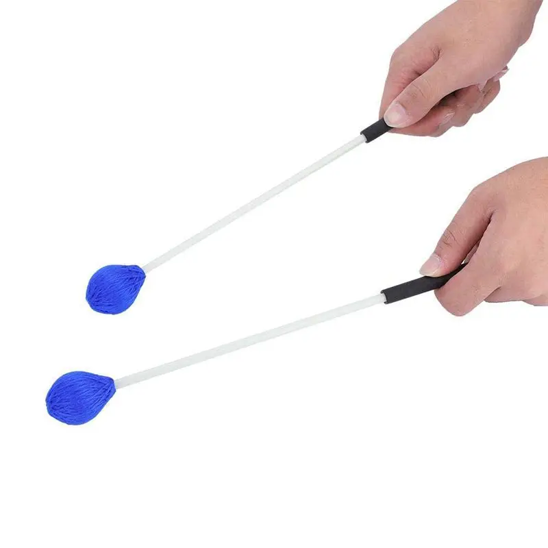1 пара Mallets Marimba, перкуссионные Mallets с синей головой пряжи и гладкой деревянной ручкой для начинающих