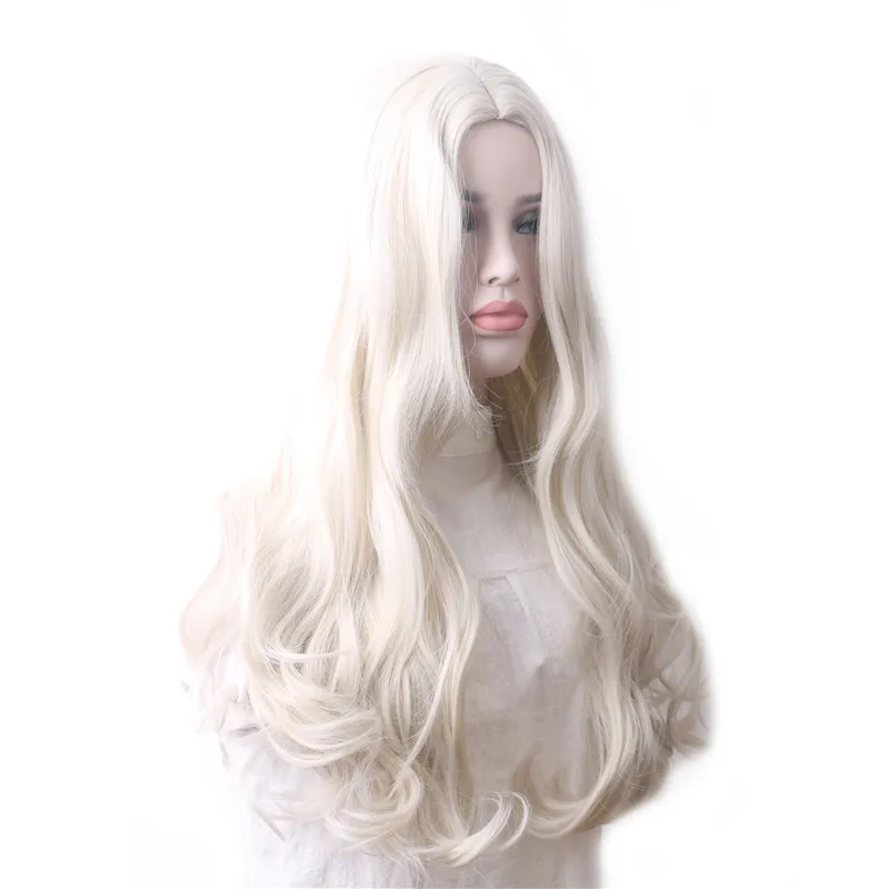 WoodFestival Wavy Synthetic Hair Wig Cosplay Ladies Colored Long Wigs For Women White Pink Red Dark Brown Green Blue Grey Ombre